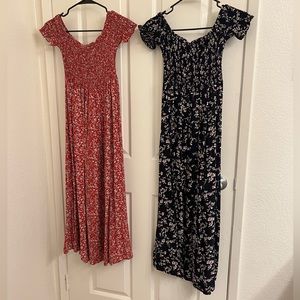 Red and Blue off the shoulder maxi dresses